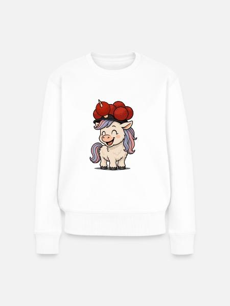 Süßes Einhorn mit Bollenhut Lustig - Frauen Premium Bio Pullover - Weiß