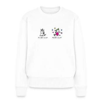 Moi avant et après la gymnastique humour licorne - Pull Premium bio Femme - blanc - Devant - Julia (174cm)