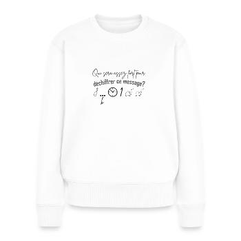 Annonce grossesse humoristique femme enceinte mère - Pull Premium bio Femme - blanc - Devant - Julia (174cm)