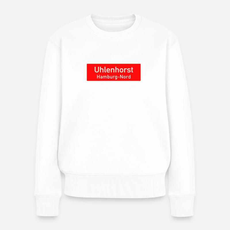 Hamburg - Ortsschild/Bezirksschild - Uhlenhorst - Frauen Premium Bio Pullover - Weiß