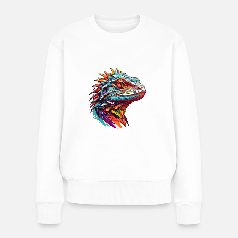 Farbenfrohes Echsenportrait Leguane Warane - Frauen Premium Bio Pullover - Weiß