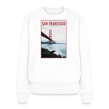 Carte postale rétro Golden Gate de San Francisco - Pull Premium bio Femme - blanc - Devant - Julia (174cm)