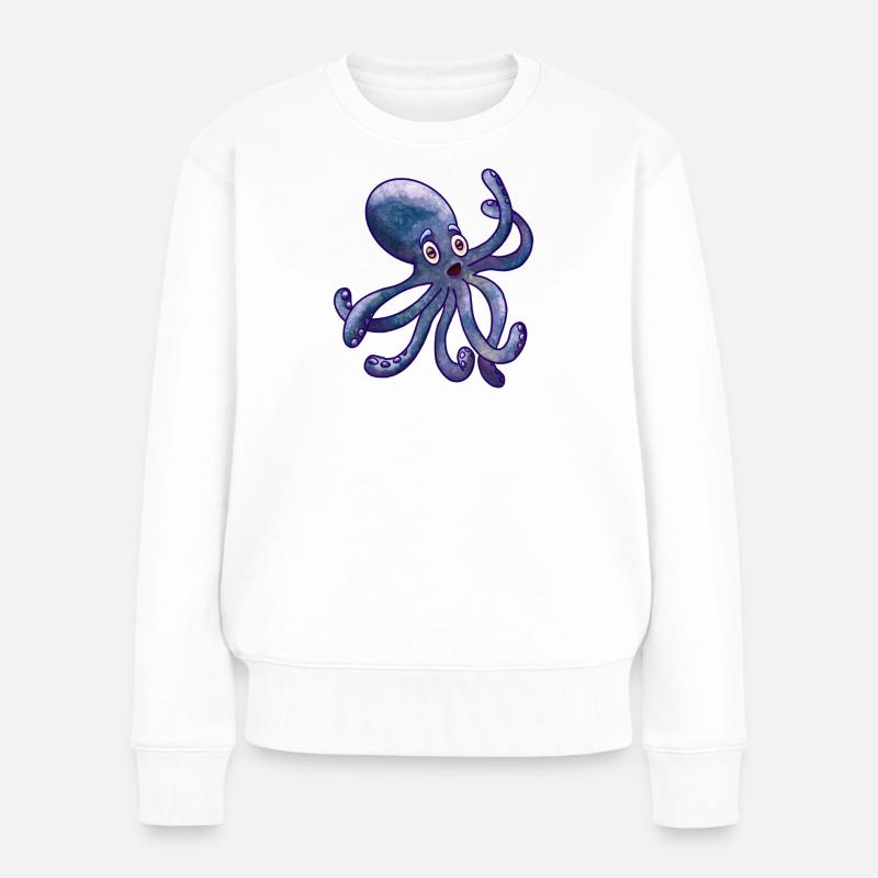 Lustiger Oktopus - Frauen Premium Bio Pullover - Weiß