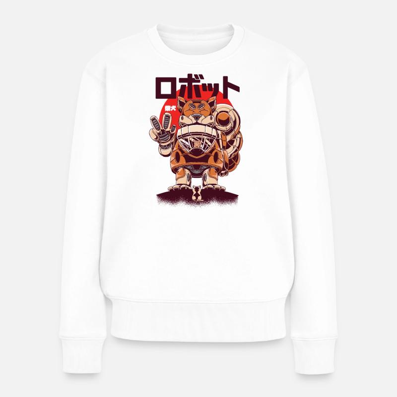 Shiba Inu en mode Robot - Pull Premium bio Femme - blanc