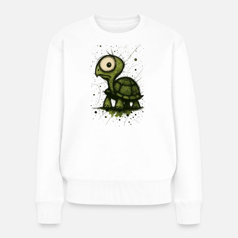 Lustige Schildkröte mit großen Augen – Comic Splash - Frauen Premium Bio Pullover - Weiß