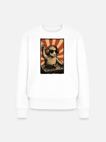DJ Sheep mit Kopfhörern - Frauen Premium Bio Pullover - Weiß