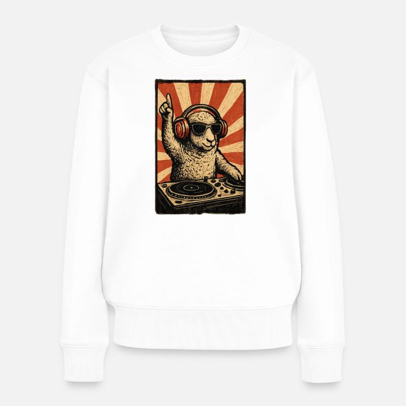 DJ Sheep avec des écouteurs - Pull Premium bio Femme - blanc