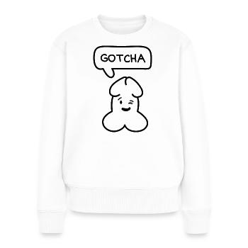 lustiges Junior 'Gotcha'-Emoticon - Frauen Premium Bio Pullover - Weiß - Vorne - Julia (174cm)