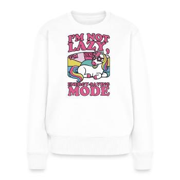Nicht faul im Energy Saving Modus - Frauen Premium Bio Pullover - Weiß - Vorne - Julia (174cm)