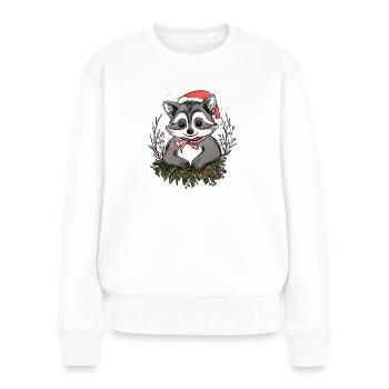 Weihnachtlicher Waschbär - Frauen Premium Bio Pullover - Weiß - Vorne - Julia (174cm)