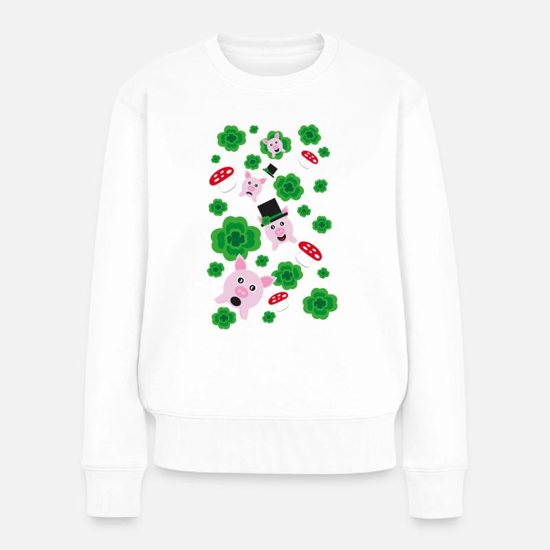 Neujahrs Glücksschweine mit viel Klee. - Frauen Premium Bio Pullover - Weiß