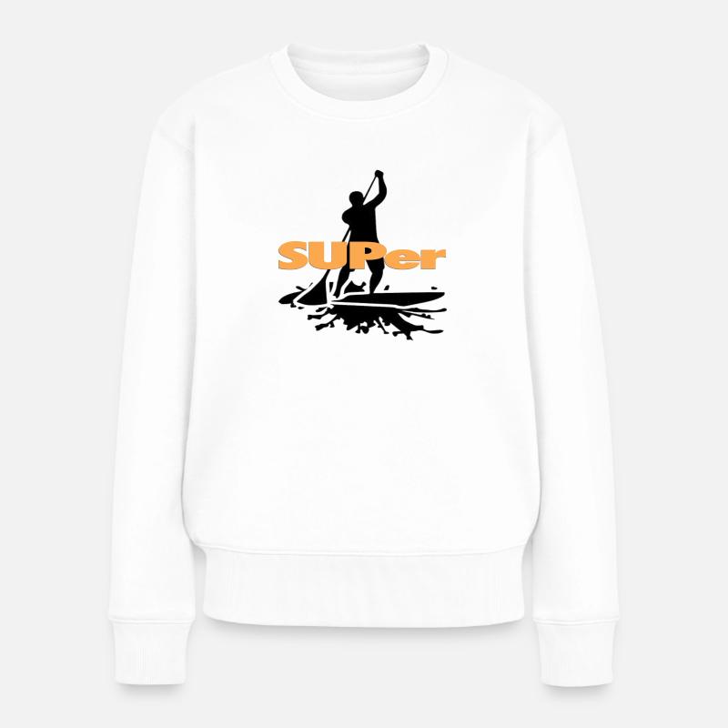 SUPer, SUP BOARD Stand Up Paddling - Frauen Premium Bio Pullover - Weiß
