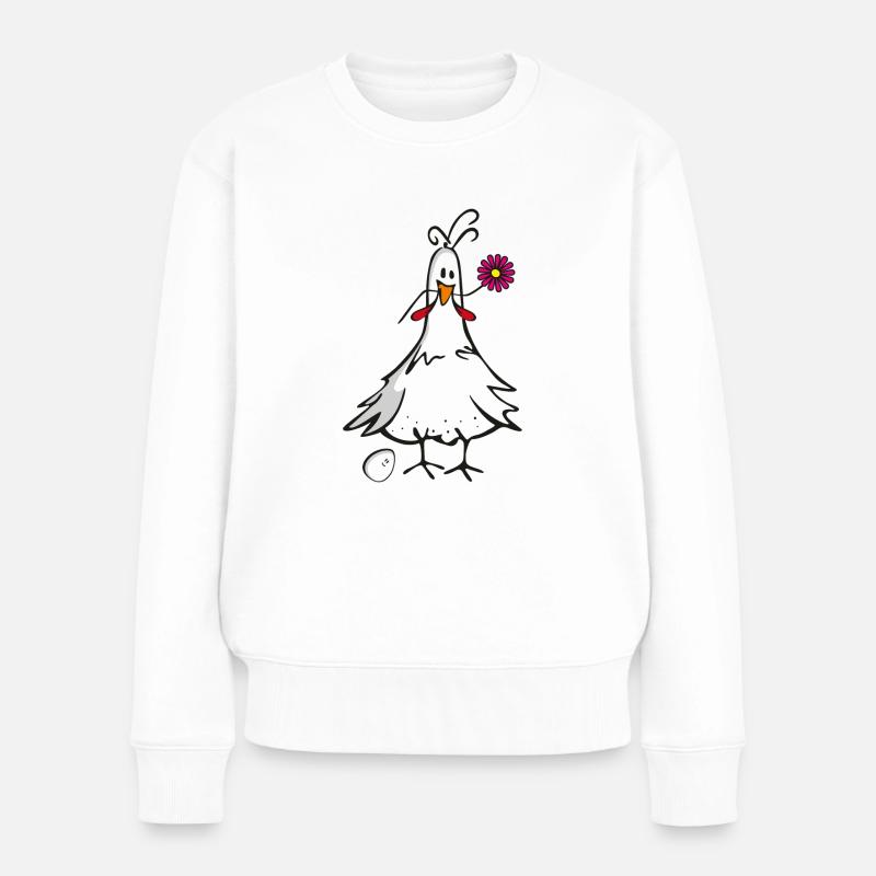 Huhn - Frauen Premium Bio Pullover - Weiß