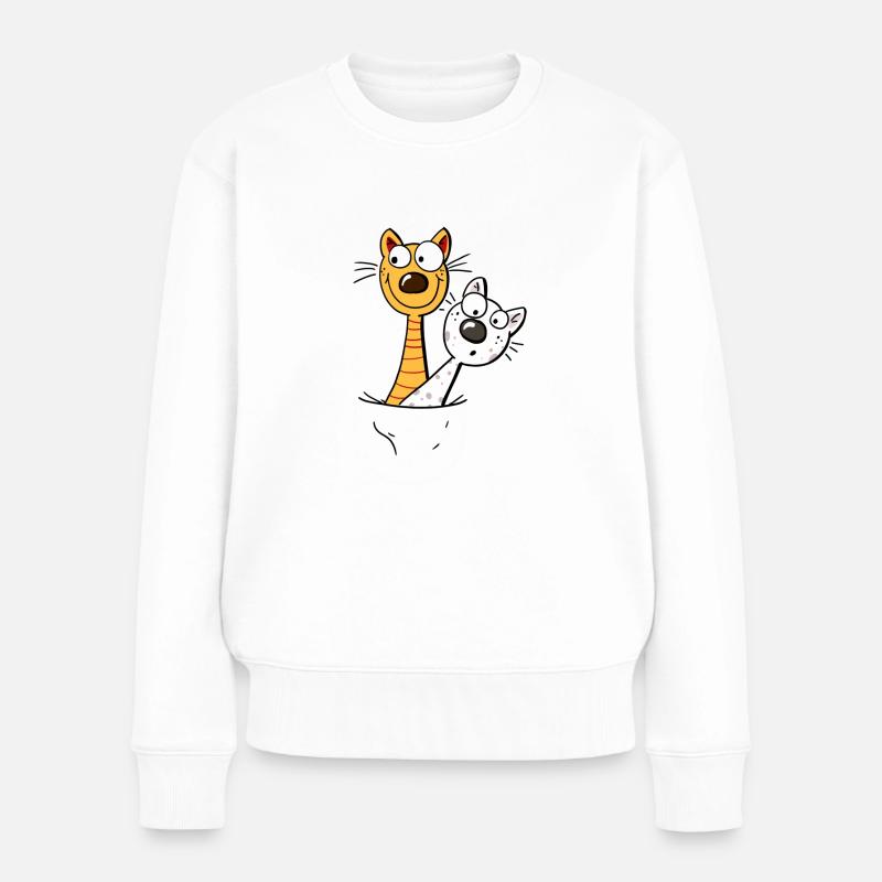 Zwei lustige Katzen im Shirt - Katze - Kitten -Fun - Frauen Premium Bio Pullover - Weiß