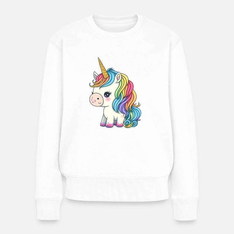 00246 süßes Baby Einhorn mit Regenbogenmähne - Frauen Premium Bio Pullover - Weiß
