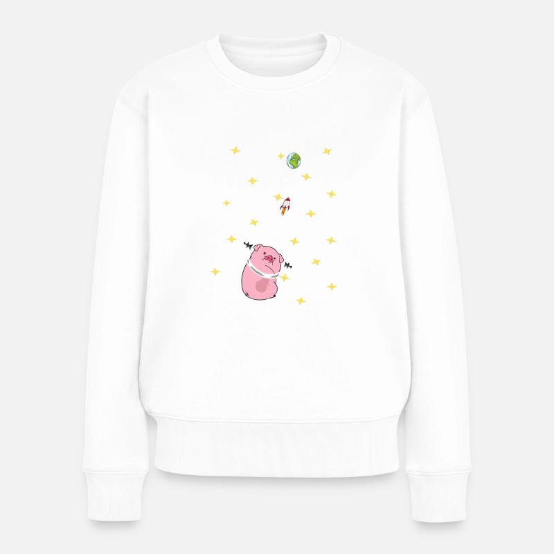 Schwein im Weltall - Frauen Premium Bio Pullover - Weiß