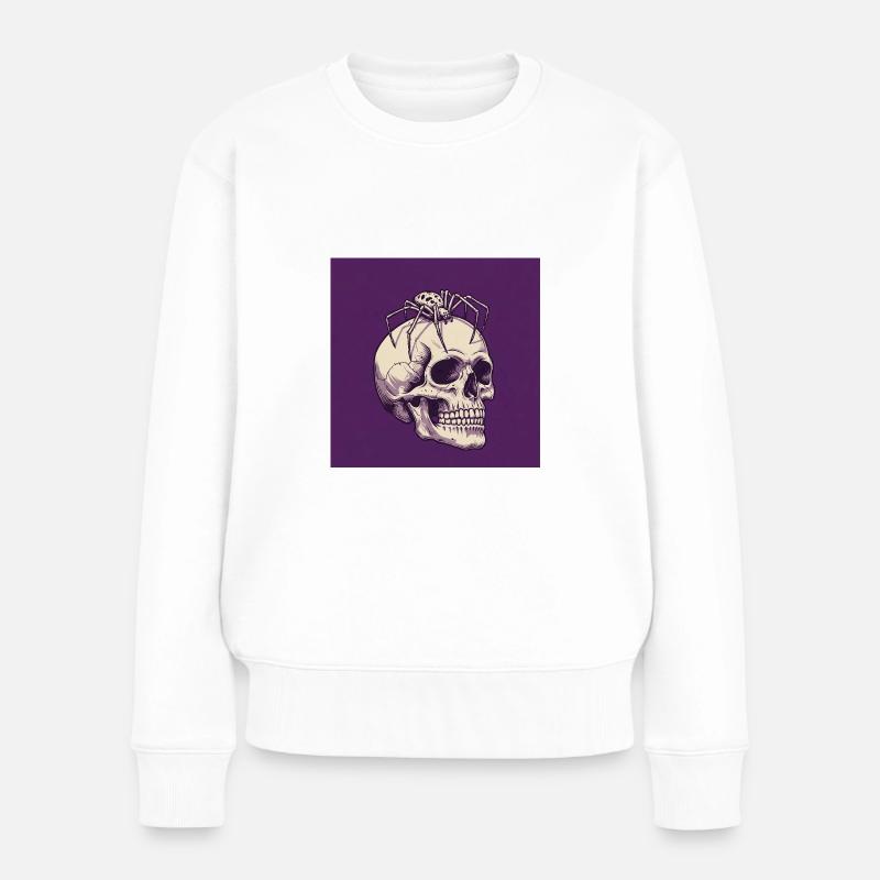 Schädel und Spinne – Dunkle Eleganz des Todes - Frauen Premium Bio Pullover - Weiß