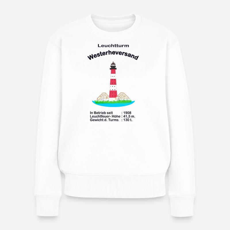 Westerheversand Leuchtturm Motiv, handgezeichnet - Frauen Premium Bio Pullover - Weiß