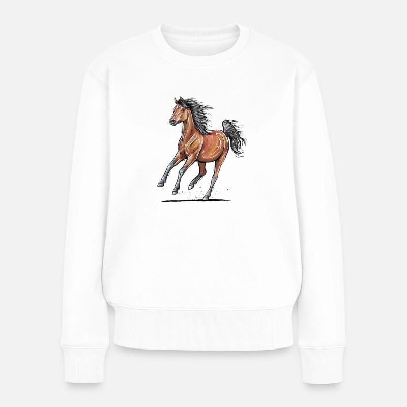 Galop de cheval brun - Pull Premium bio Femme - blanc