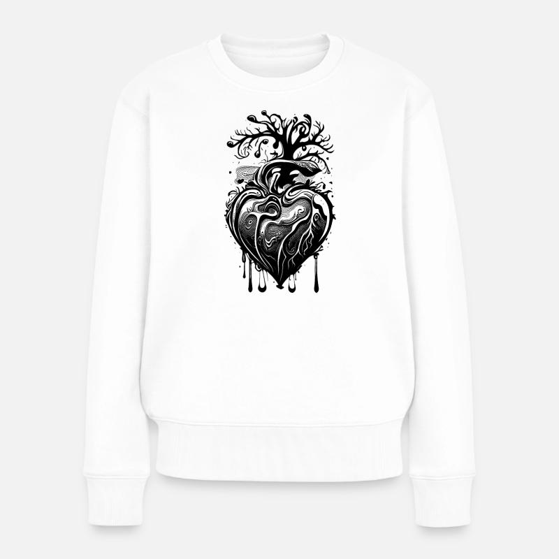 Herz mit Wurzeln und Ästen - Frauen Premium Bio Pullover - Weiß