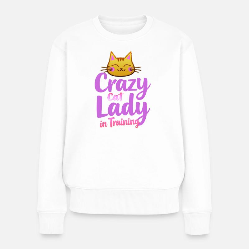 Dame folle des Chats - Crazy Cat Lady - Pull Premium bio Femme - blanc