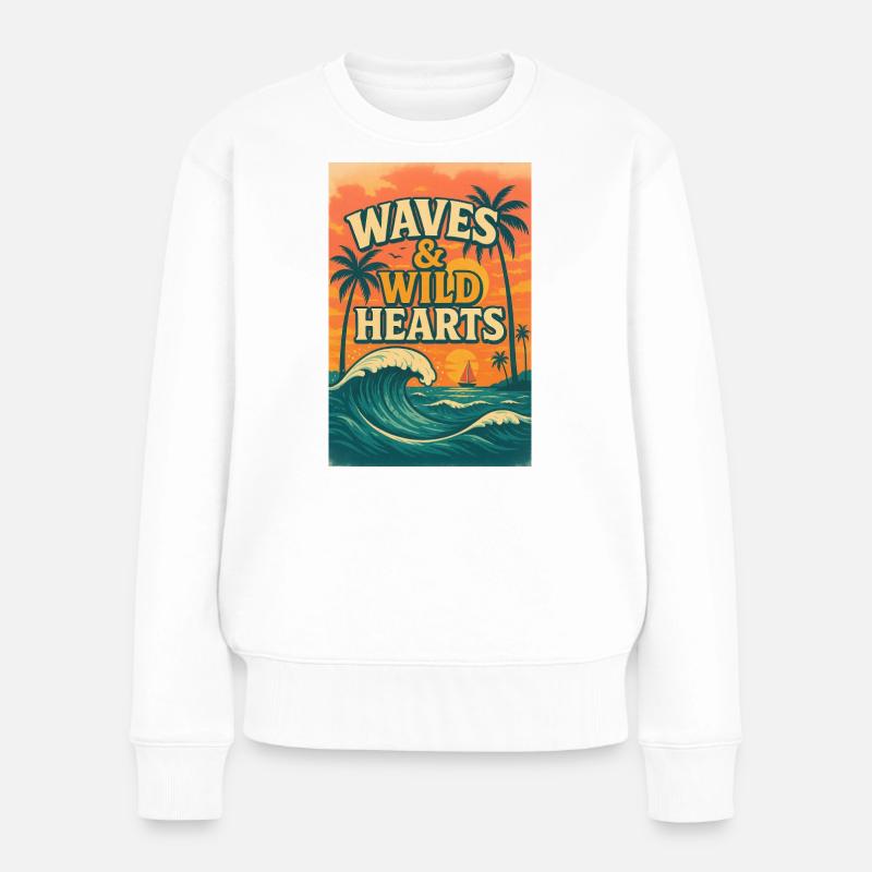 Waves & Wild Hearts - Frauen Premium Bio Pullover - Weiß
