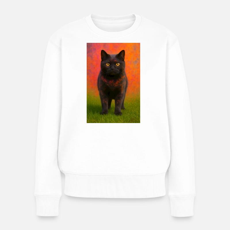 Nachtkatze mit Farbexplosion im Hintergrund - Frauen Premium Bio Pullover - Weiß