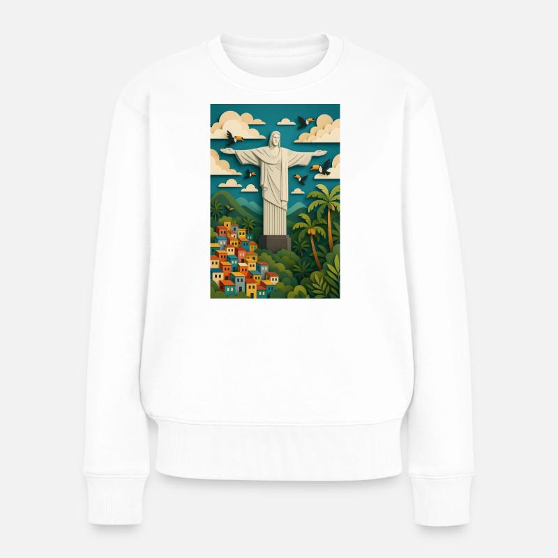 Statue du Christ Rédempteur dans un cadre tropical/Rio - Pull Premium bio Femme - blanc