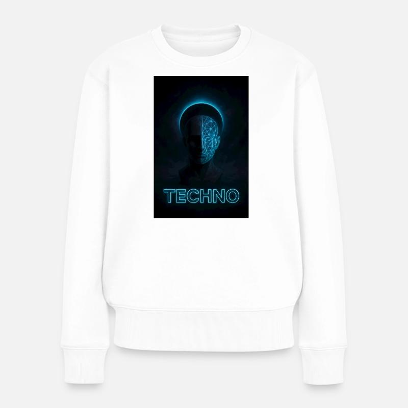 Futuristisches Techno-PortraitDesign - Frauen Premium Bio Pullover - Weiß