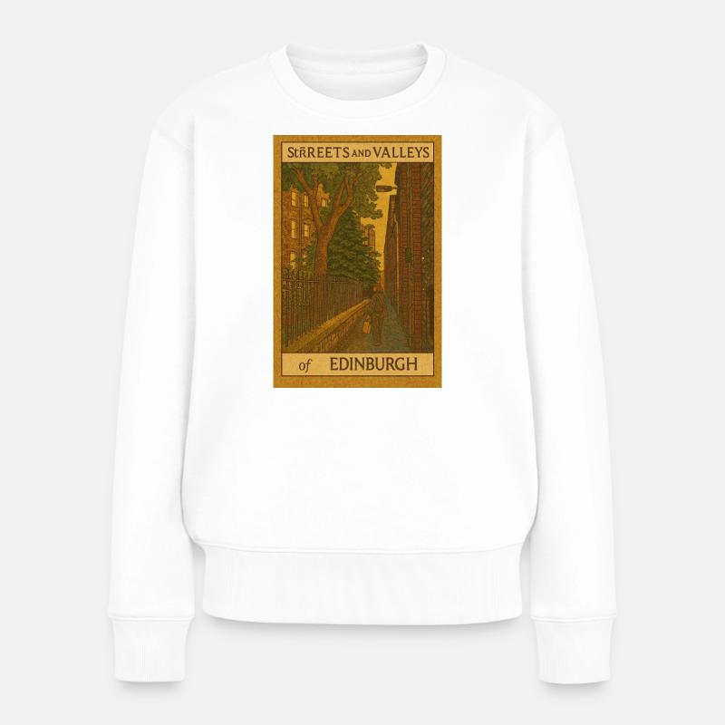 Illustration des rues et des vallées d’Édimbourg - Pull Premium bio Femme - blanc