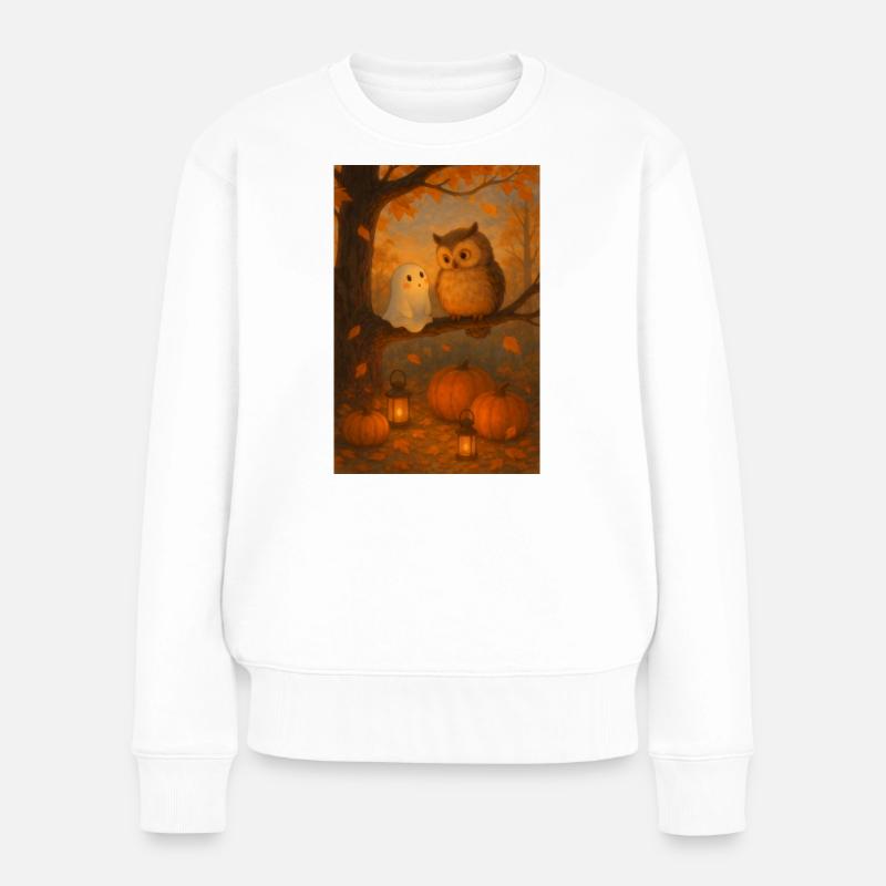 Fantôme avec hibou mignon - Pull Premium bio Femme - blanc