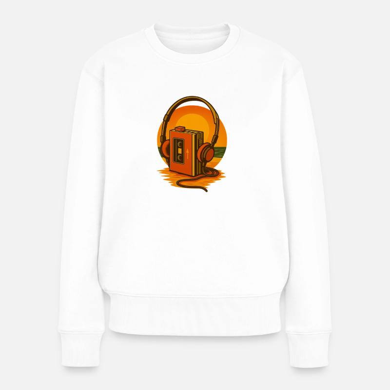 Sonnenuntergang Cassette Kopfhörer - Frauen Premium Bio Pullover - Weiß