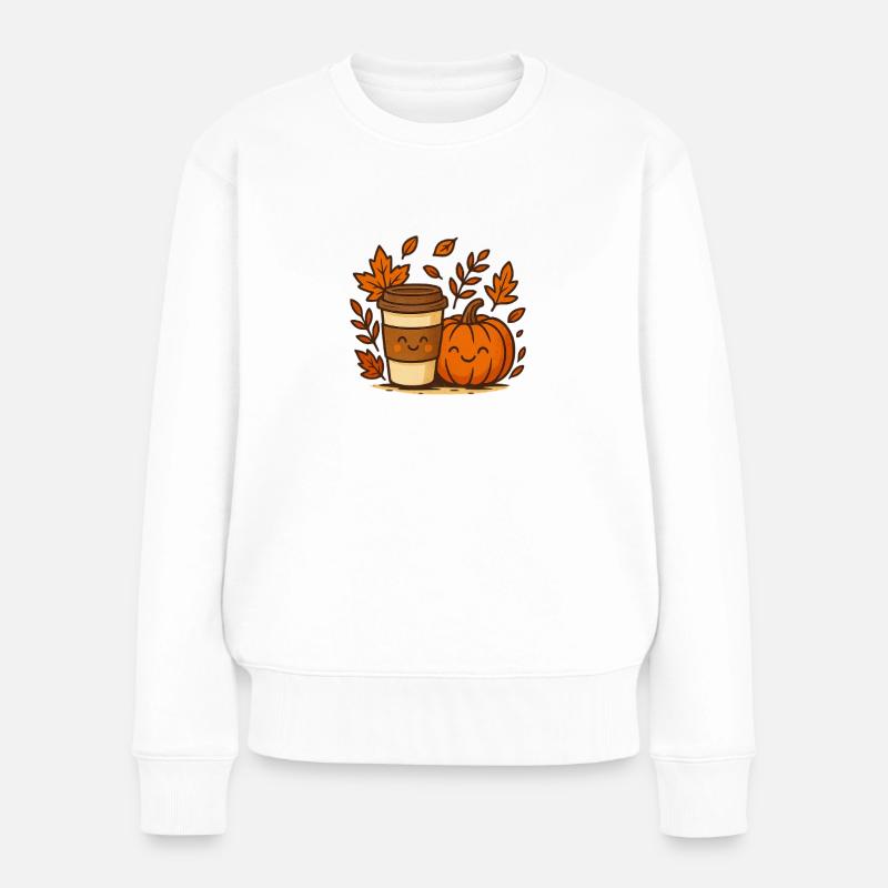 Café d’automne à la citrouille - Pull Premium bio Femme - blanc