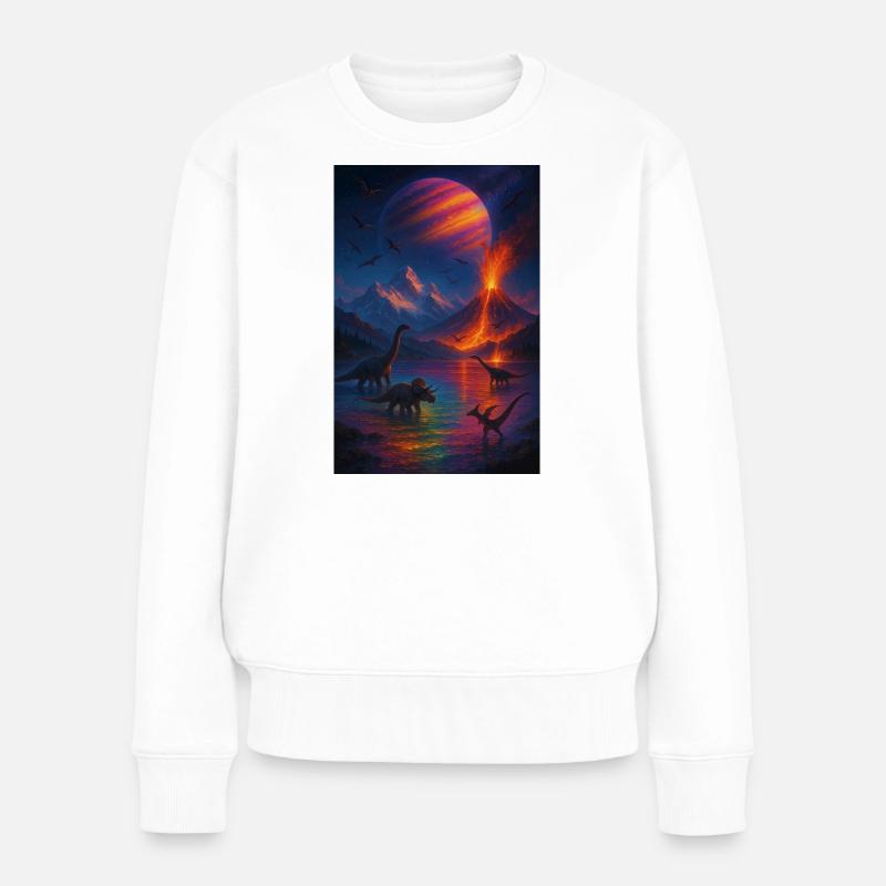 Dinosaurier Vulkan Fantasy Universum - Frauen Premium Bio Pullover - Weiß