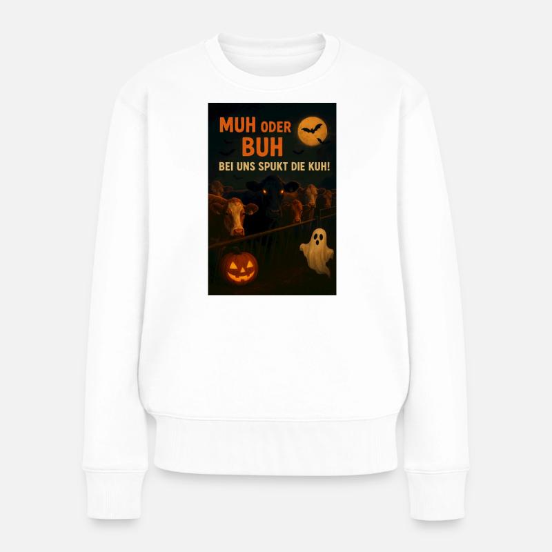 Kuhwitz Halloween Kuhspektakel - Frauen Premium Bio Pullover - Weiß
