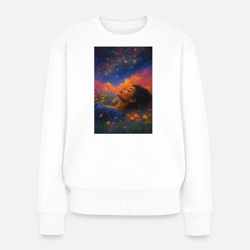 Étoile de lune dans le champ de fleurs - Pull Premium bio Femme - blanc