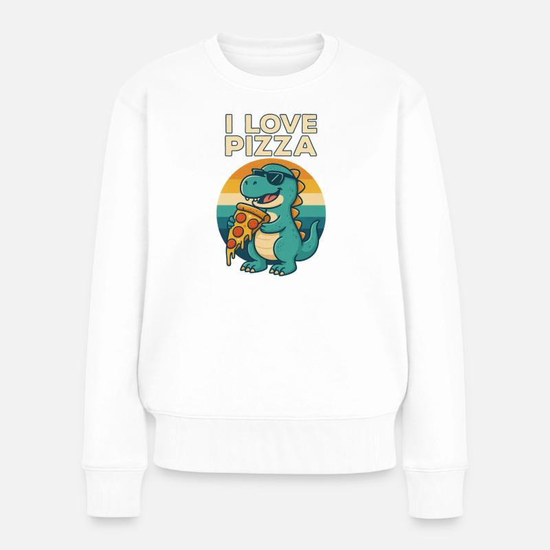 Cool Dino Loves Pizza - Frauen Premium Bio Pullover - Weiß