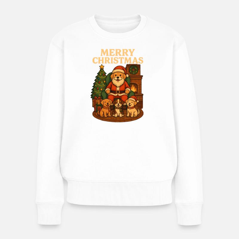 Les pattes du Père Noël et les chiots de Noël - Pull Premium bio Femme - blanc