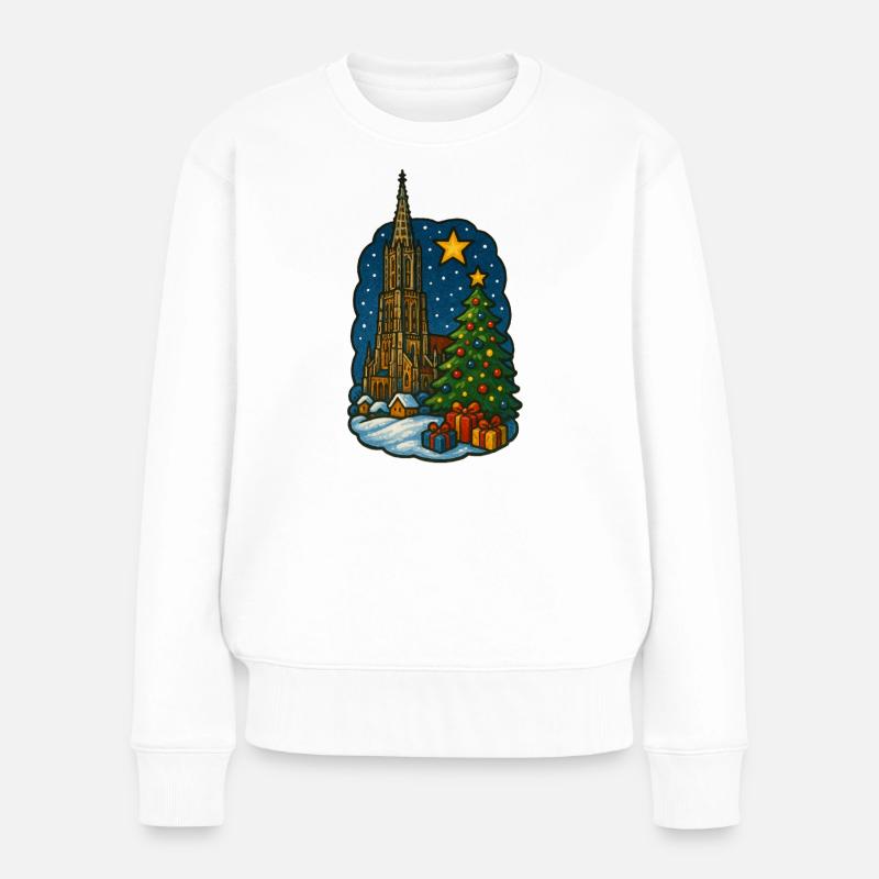 Ulmer Weihnachtsmarkt mit Ulmer Münster - Frauen Premium Bio Pullover - Weiß