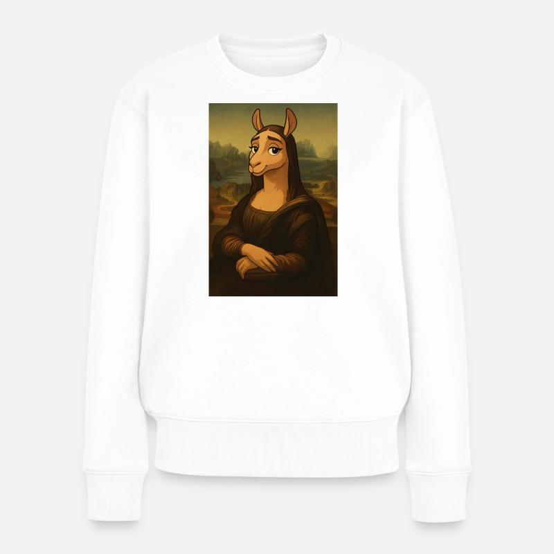 Lama Mona Lisa Rätselhaft - Frauen Premium Bio Pullover - Weiß