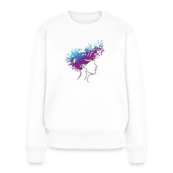 Kosmischer Gedankenfluss – Abstraktes Kopfdesign - Frauen Premium Bio Pullover - Weiß - Vorne - Julia (174cm)