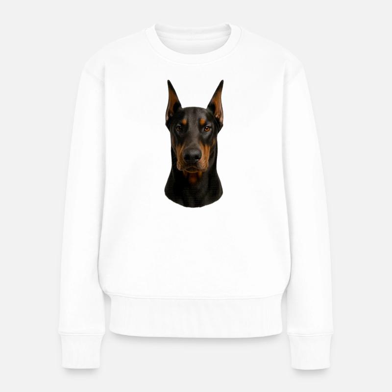 Dobermann Kopfporträt - Frauen Premium Bio Pullover - Weiß