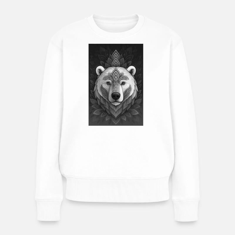 Geometrischer Bärenkopf Mandala - Frauen Premium Bio Pullover - Weiß