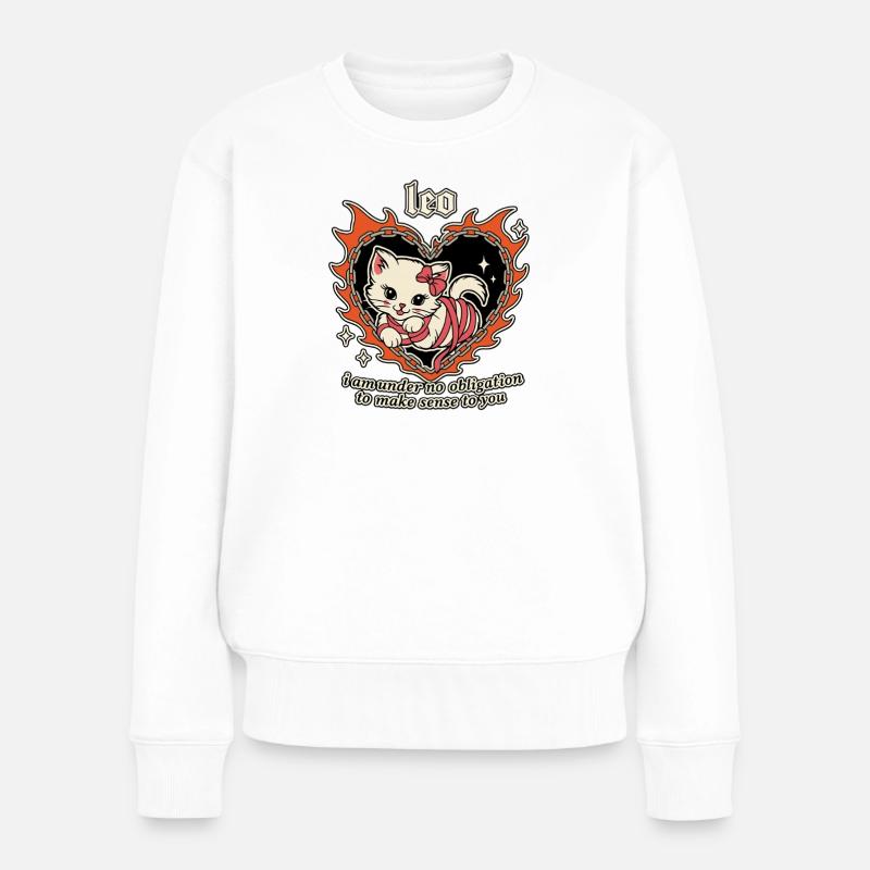 Leo Katzenherz Flammenkette - Frauen Premium Bio Pullover - Weiß