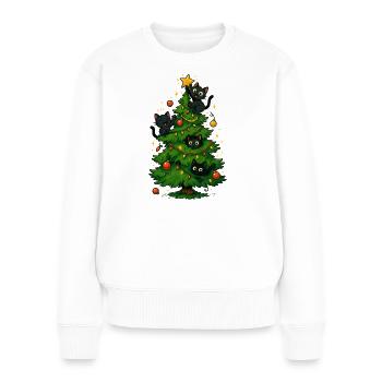 Schwarze Katzen am Weihnachtsbaum - Frauen Premium Bio Pullover - Weiß - Vorne - Julia (174cm)