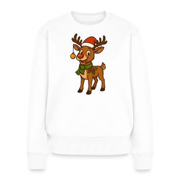 Comic-Weihnachtshirsch mit Deko - Frauen Premium Bio Pullover - Weiß - Vorne - Julia (174cm)