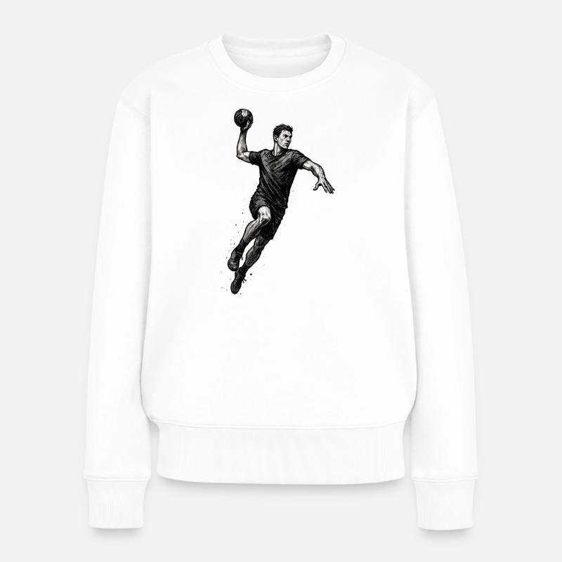 Dynamischer Handballer in Schwarzillustration - Frauen Premium Bio Pullover - Weiß