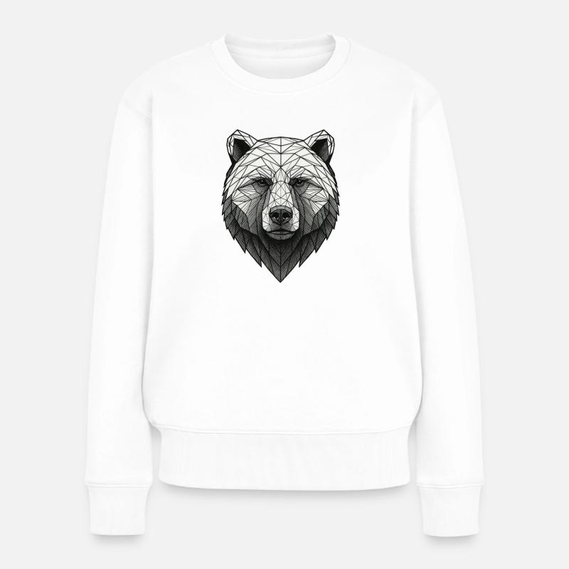 Geometrischer Bärenkopf Ornament - Frauen Premium Bio Pullover - Weiß