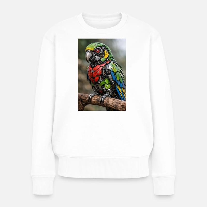 Steampunk Papagei aus Metallteilen - Frauen Premium Bio Pullover - Weiß