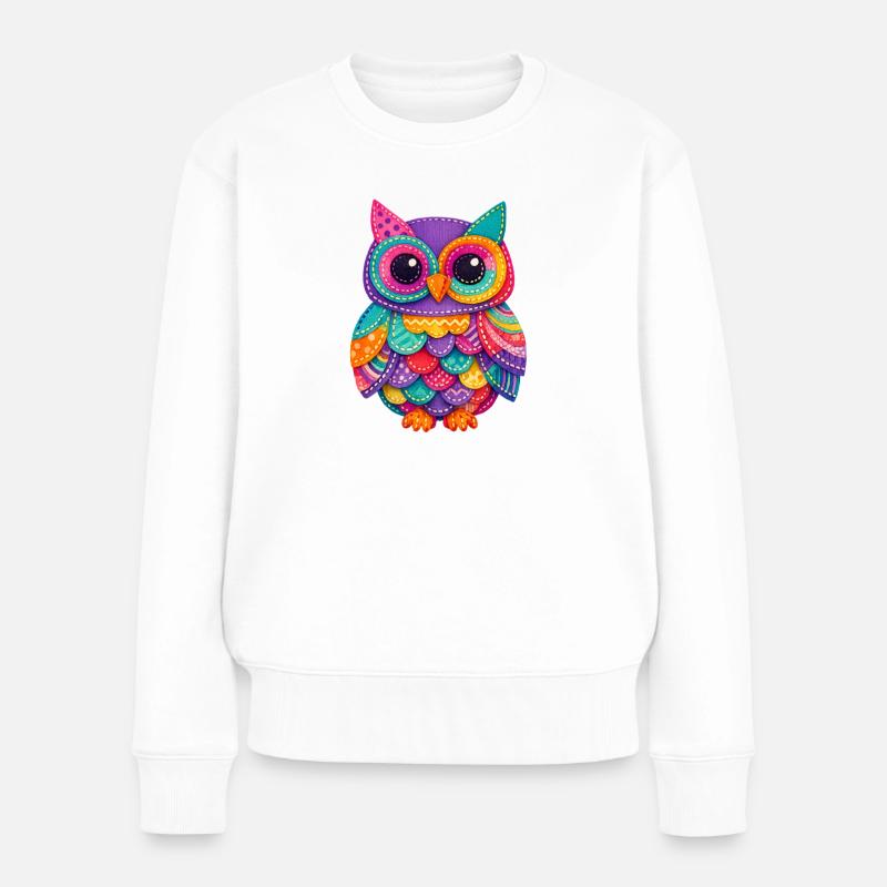 Magie du Hibou en Patchwork - Pull Premium bio Femme - blanc